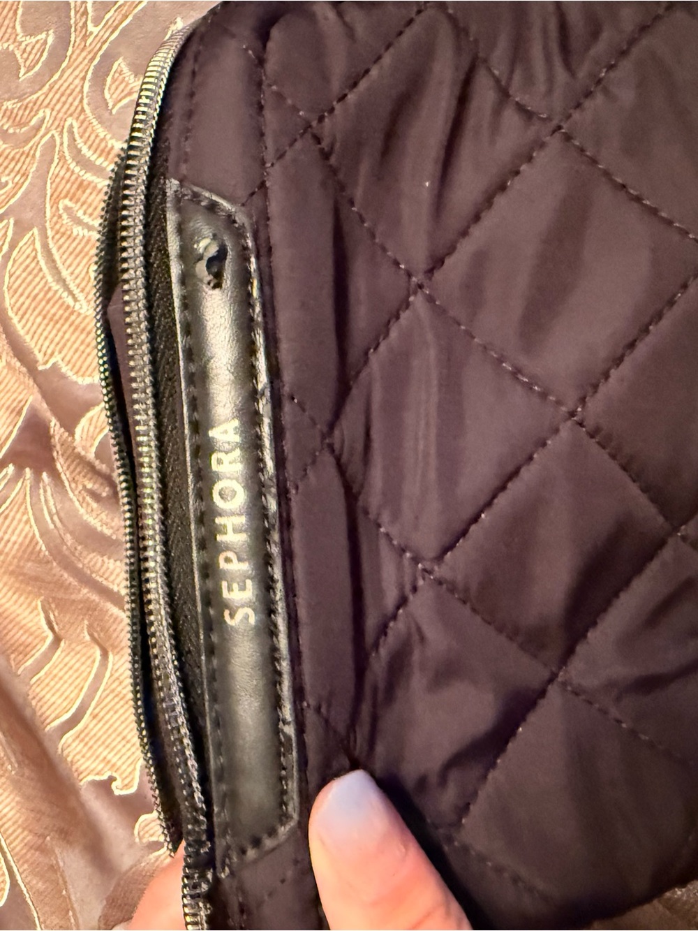 Sephora Black Quilted Cosmetic Pouch with Tassel Zipper